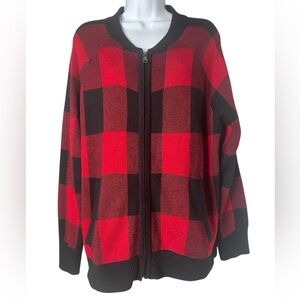 Torrid Red and Black Plaid Checkered Ragland Cardigan Zip Front NWT Sz 12